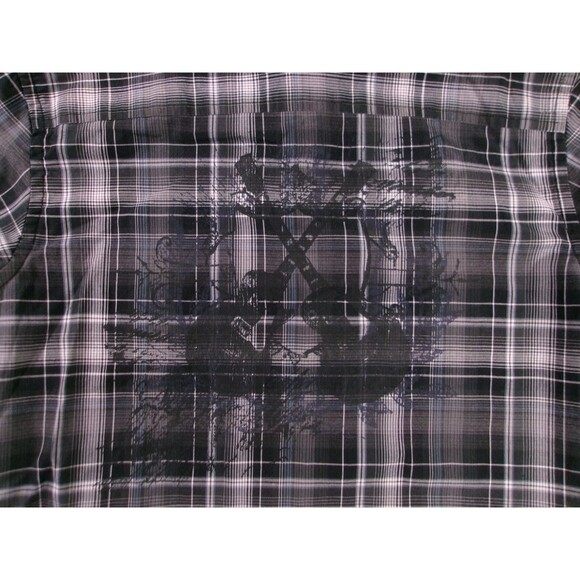 Helix Shirt Youth Medium Gray Plaid Western Causal Guitar Print Classic Button - Picture 9 of 10